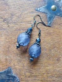 Image 5 of Victorian Filigree Purple Czech Glass Earrings, Pierced or Clip On