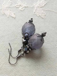 Image 4 of Victorian Filigree Purple Czech Glass Earrings, Pierced or Clip On