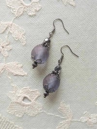 Image 6 of Victorian Filigree Purple Czech Glass Earrings, Pierced or Clip On