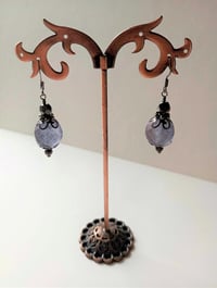 Image 7 of Victorian Filigree Purple Czech Glass Earrings, Pierced or Clip On