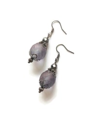 Image 10 of Victorian Filigree Purple Czech Glass Earrings, Pierced or Clip On