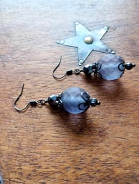 Image 2 of Victorian Filigree Purple Czech Glass Earrings, Pierced or Clip On