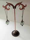 Bohemian Czech Glass Long Dangle Earrings in Sage & Bronze