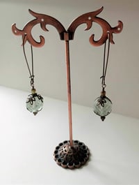 Image 5 of Bohemian Czech Glass Long Dangle Earrings in Sage & Bronze