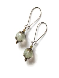 Image 10 of Bohemian Czech Glass Long Dangle Earrings in Sage & Bronze