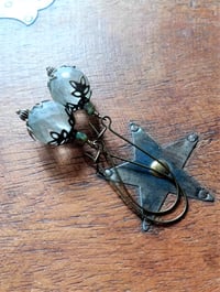 Image 8 of Bohemian Czech Glass Long Dangle Earrings in Sage & Bronze
