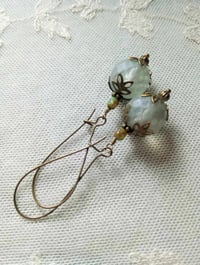 Image 9 of Bohemian Czech Glass Long Dangle Earrings in Sage & Bronze