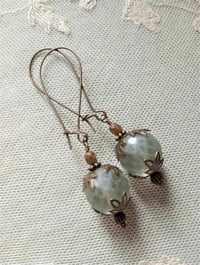 Image 6 of Bohemian Czech Glass Long Dangle Earrings in Sage & Bronze