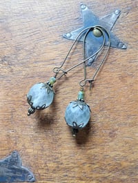 Image 4 of Bohemian Czech Glass Long Dangle Earrings in Sage & Bronze