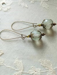 Image 7 of Bohemian Czech Glass Long Dangle Earrings in Sage & Bronze