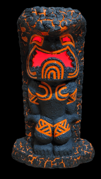 Image 1 of Tiki Classics Large 12" Ceramic Ku Tiki Lamp ORANGE LAVA WITH TATTOOS