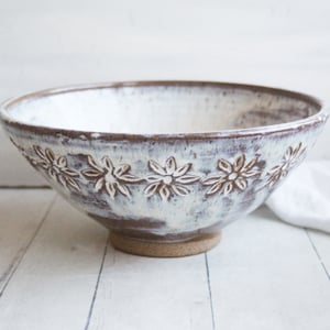 Image of Gorgeous Hand Carved Rustic Serving Bowl in Dripping White and Speckled Brown, Made in USA