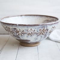 Image 4 of Gorgeous Hand Carved Large Rustic Serving Bowl in Dripping White and Speckled Brown, Made in USA