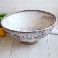 Image 5 of Gorgeous Hand Carved Large Rustic Serving Bowl in Dripping White and Speckled Brown, Made in USA