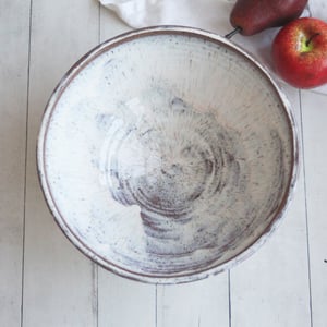 Image of Gorgeous Hand Carved Large Rustic Serving Bowl in Dripping White and Speckled Brown, Made in USA