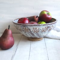 Image 1 of Gorgeous Hand Carved Large Rustic Serving Bowl in Dripping White and Speckled Brown, Made in USA