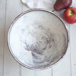 Image of Gorgeous Hand Carved Rustic Serving Bowl in Dripping White and Speckled Brown, Made in USA