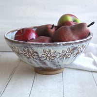 Image 2 of Gorgeous Hand Carved Large Rustic Serving Bowl in Dripping White and Speckled Brown, Made in USA