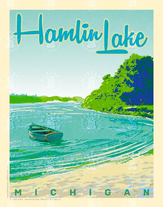 Hamlin Lake Ludington Michigan Vintage Style Travel Poster Art Print