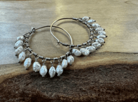 Image 7 of Sterling silver Pearl Hoops /n137