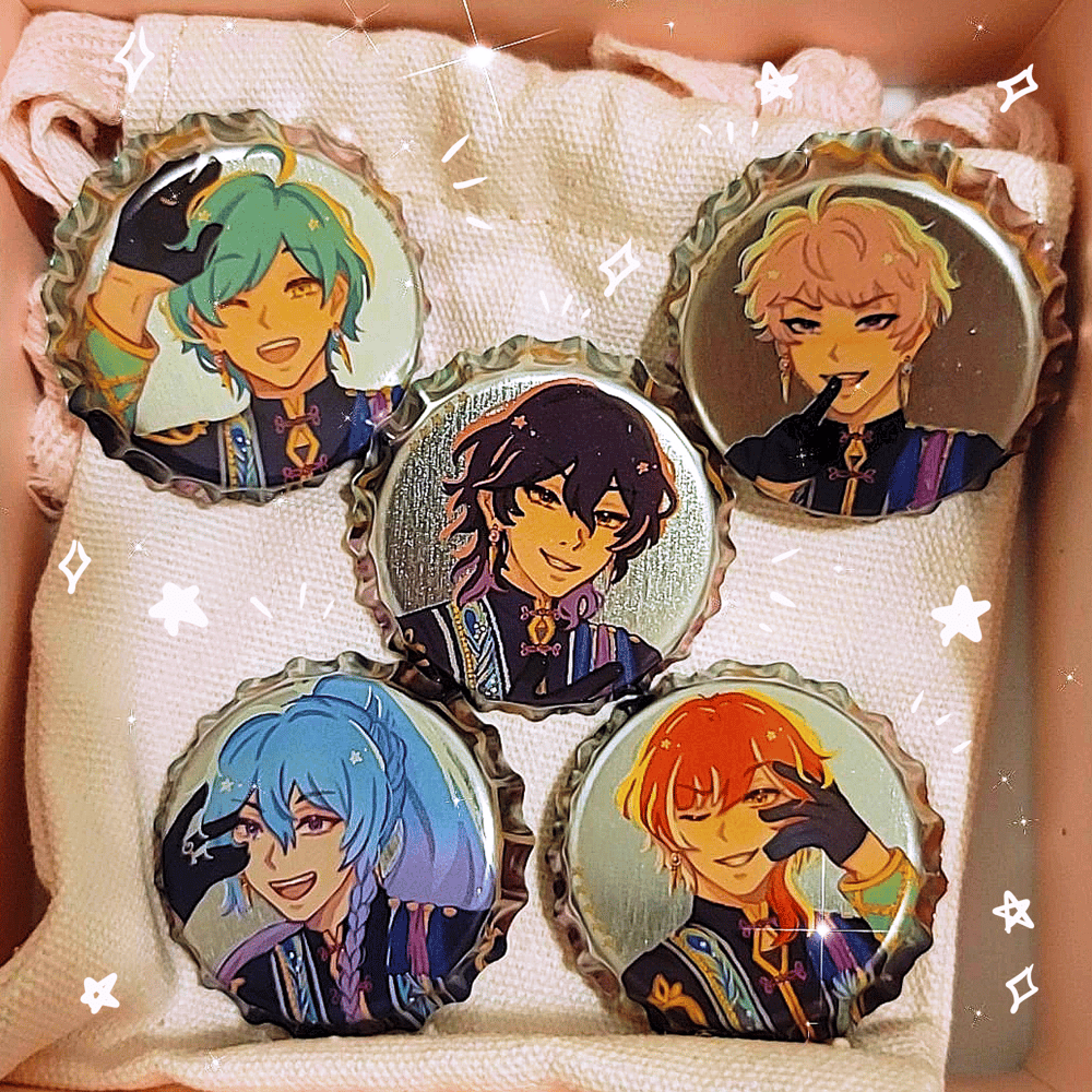 Image of ENSEMBLE STARS FIVE ECCENTRICS BOTTLE CAP BUTTONS