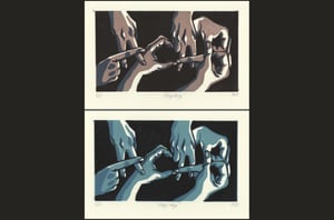 TREIZE DOUZE - Linogravue originale - 3 couleurs - Reduction print - Série limitée à 25 ex