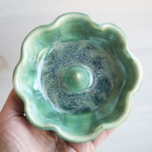 Image of Ceramic Ring Holder in Shimmering Green Glaze, Handcrafted Pottery, Made in USA