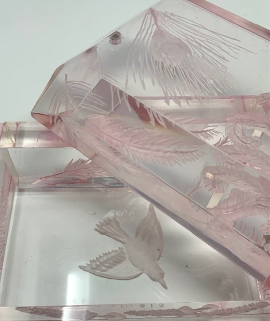 Image of Lucite Desk Box (pale pink with feathers)