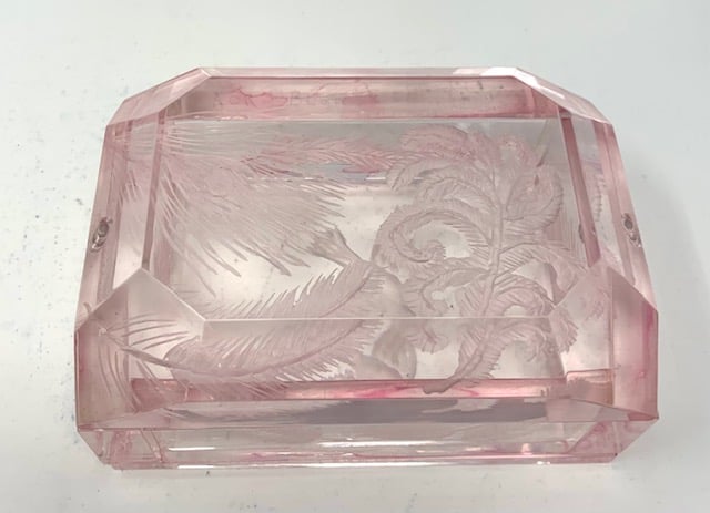 Image of Lucite Desk Box (pale pink with feathers)