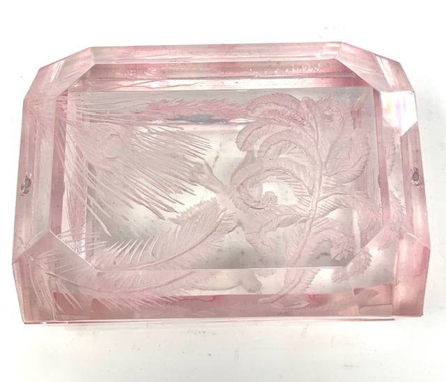 Image of Lucite Desk Box (pale pink with feathers)