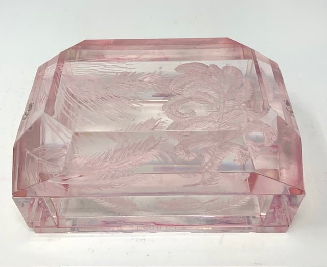 Image of Lucite Desk Box (pale pink with feathers)