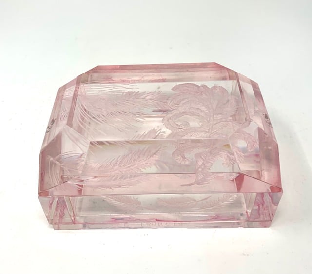 Image of Lucite Desk Box (pale pink with feathers)