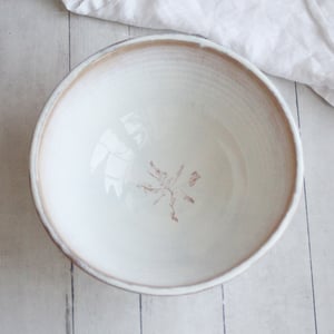 Image of Discounted "Second" Serving Bowl in Dripping White and Ocher Glaze, Made in USA