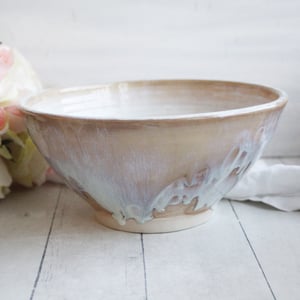 Image of Discounted "Second" Serving Bowl in Dripping White and Ocher Glaze, Made in USA