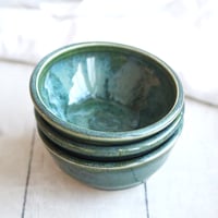 Image 10 of Set of Three Small Ceramic Bowls, Handcrafted Stoneware Prep Bowls, Green Pottery Made in USA