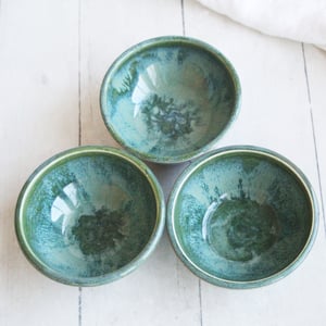 Image of Set of Three Small Ceramic Bowls, Handcrafted Stoneware Prep Bowls, Green Pottery Made in USA