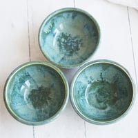 Image 9 of Set of Three Small Ceramic Bowls, Handcrafted Stoneware Prep Bowls, Green Pottery Made in USA