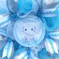 Image 2 of Handmade New Boy Announcement Wreath,Nursery Wall Decor, Deco Mesh Baby Welcome Wreath