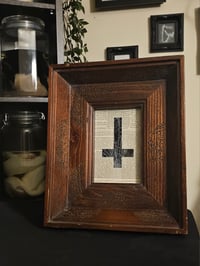 Image 1 of "Upside down Cross Crucifix" 1800's bible page with preserved web - C