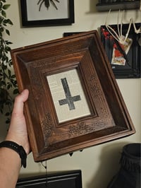 Image 3 of "Upside down Cross Crucifix" 1800's bible page with preserved web - C