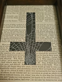 Image 4 of "Upside down Cross Crucifix" 1800's bible page with preserved web - C