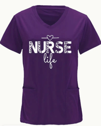 Image 1 of Nurse Life Print V Neck T-shirt, Casual Short Sleeve Patched Pockets Nurse Uniform, Women's Clothing