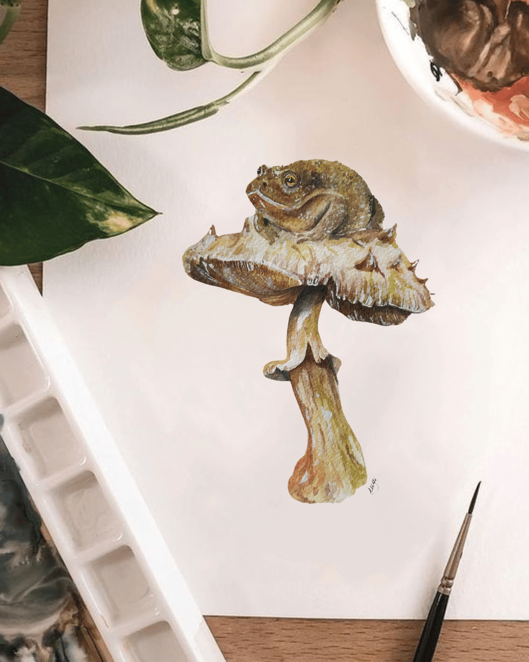 Image of Toad on a Mushroom Watercolor Print 