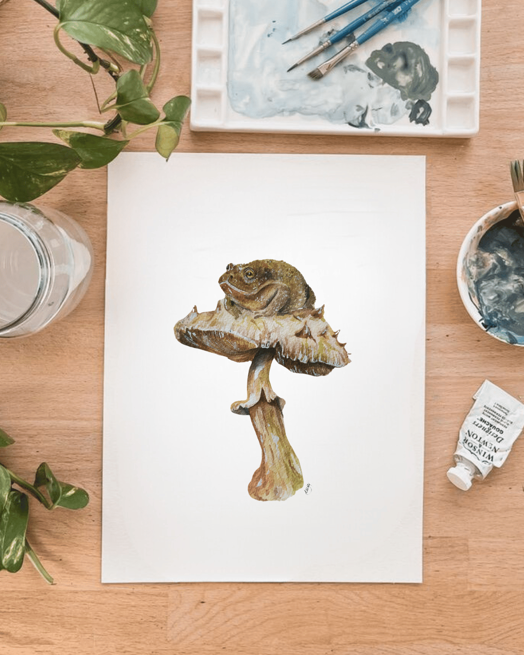 Image of Toad on a Mushroom Watercolor Print 
