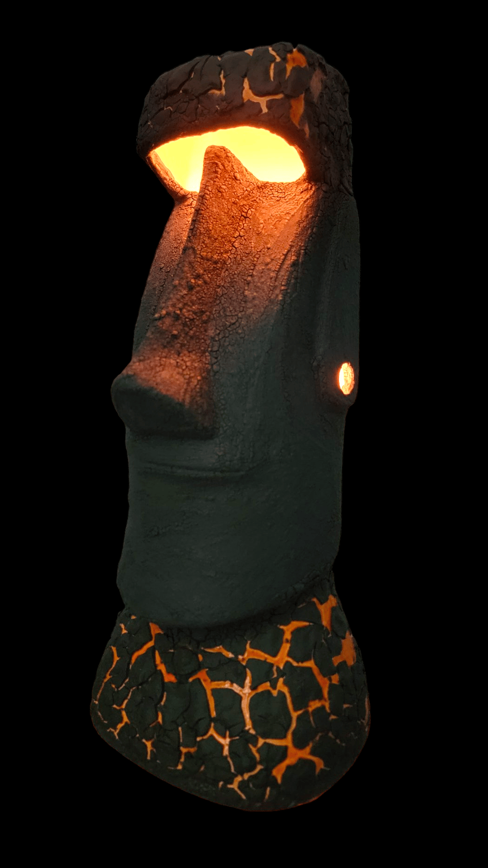 XL Ceramic Easter Island Moai Lamp ORANGE LAVA