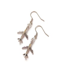 Image 11 of Silver Aeroplane Charm Earrings, Pierced or Clip On