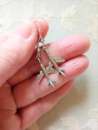 Image 3 of Silver Aeroplane Charm Earrings, Pierced or Clip On