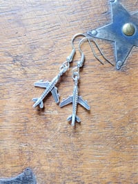 Image 7 of Silver Aeroplane Charm Earrings, Pierced or Clip On