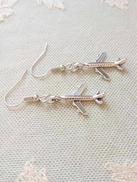 Image 9 of Silver Aeroplane Charm Earrings, Pierced or Clip On