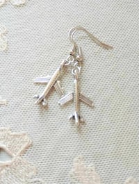 Image 6 of Silver Aeroplane Charm Earrings, Pierced or Clip On